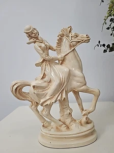 Escultura de caballo italiana vintage A. SANTINI silla de montar lateral mujer compuesto de alabastro - Imagen 1 de 9