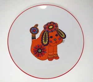 Bareuther Waldsassen 113 Folk Art Puppy Dog Plate 7.75" Mod Colorful Germany - Picture 1 of 6
