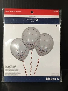 Fourth of July Red White Blue Confetti Balloons 12" Makes 6 New - Picture 1 of 3
