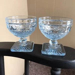 2 Imperial Glass Tradition ICE BLUE Footed Sherbet Square Base Pedestal Dishes - Picture 1 of 12