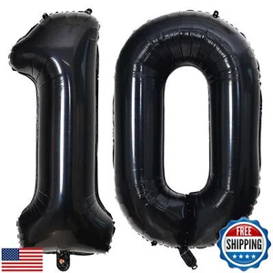 Lovoir 40 Inch Black Number Balloon 10 Large Size Jumbo Digit Mylar Foil Heli - Picture 1 of 5