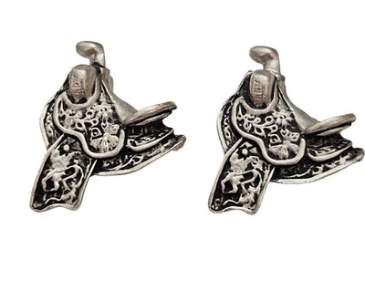 Pinzas para zapatos Nancy Katz tono plata caballo ecuestre diseño, firmadas Foto 1 de 4