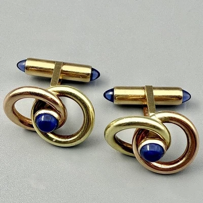 Gemelos vintage de zafiro sintético rellenos de oro amarillo y rosa de Krementz Foto 1 de 4