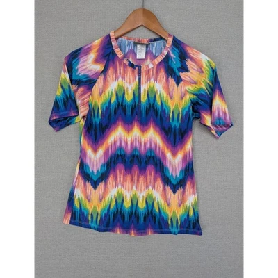 Tommy Bahama Top Shirt Medium Ombre Chevron Swimsuit Short Sleeve Rashguard - Image 1 of 4