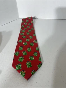 Christmas Necktie Christmas Presents, by Alynn Neckwear 100% Silk Red Mens Tie - Picture 1 of 7