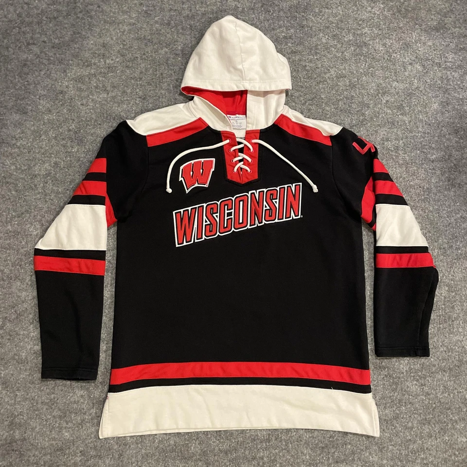 Sudadera con capucha de hockey Wisconsin Badgers para hombre XL negra roja blanca Pullover Champion Foto 1 de 4