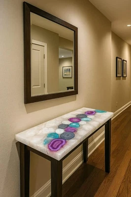 Mix Agate Console Table | Luxury Handmade Gemstone Furniture for Home - Image 1 of 4