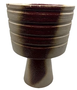 Japanese MCM 8” Tall Ikebana Vase Footed Burgundy & Cream~ VTG - Picture 1 of 18