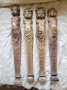 Antique French breton style 4 Corbels Hand Carved Wood Panels - Picture 1 of 11