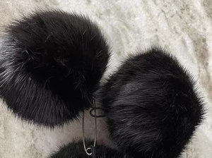 Set Of 2 Recycled Mink Fur Pom Pom, 3.5 inch-Black - Picture 1 of 1