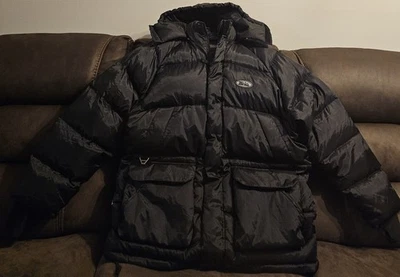 Chaqueta acolchada vintage "First Down" capucha extraíble negra grande  Foto 1 de 4