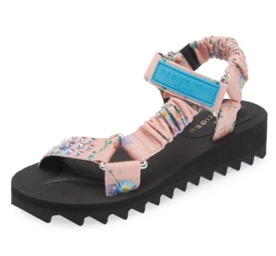 Sandálias anabela cravejadas femininas KURT GEIGER Orion rosa floral tamanho 38 / EUA 7,5 - Imagem 1 de 4
