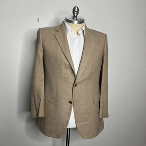Custom Tailored Lebow Sport Coat Blazer 43R Mens 100% Cashmere Solid Beige - Picture 1 of 12