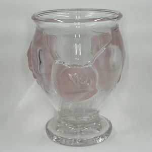 Crystal and Pink Rose Bowl, Made in France 24% Lead Crystal Pedestal - Picture 1 of 5