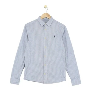 Allsaints Mens Belmont Long Sleeve Shirt Navy White Stripe Cotton Small - Picture 1 of 12