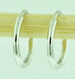 14k solid white gold plain hoop earring #6421 polished tube 10mm - Picture 1 of 8