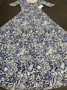 Neu mit Etikett LuLaRoe Ana langes Maxikleid blau weiß Paisley verziert Blumenmuster Damast groß 14 - Bild 1 von 10