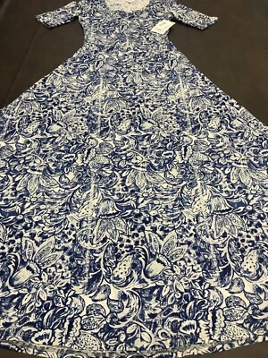 NWT LuLaRoe Ana Long Maxi Dress Blue White Paisley Ornate Floral Damask Large 14 - Image 1 of 4