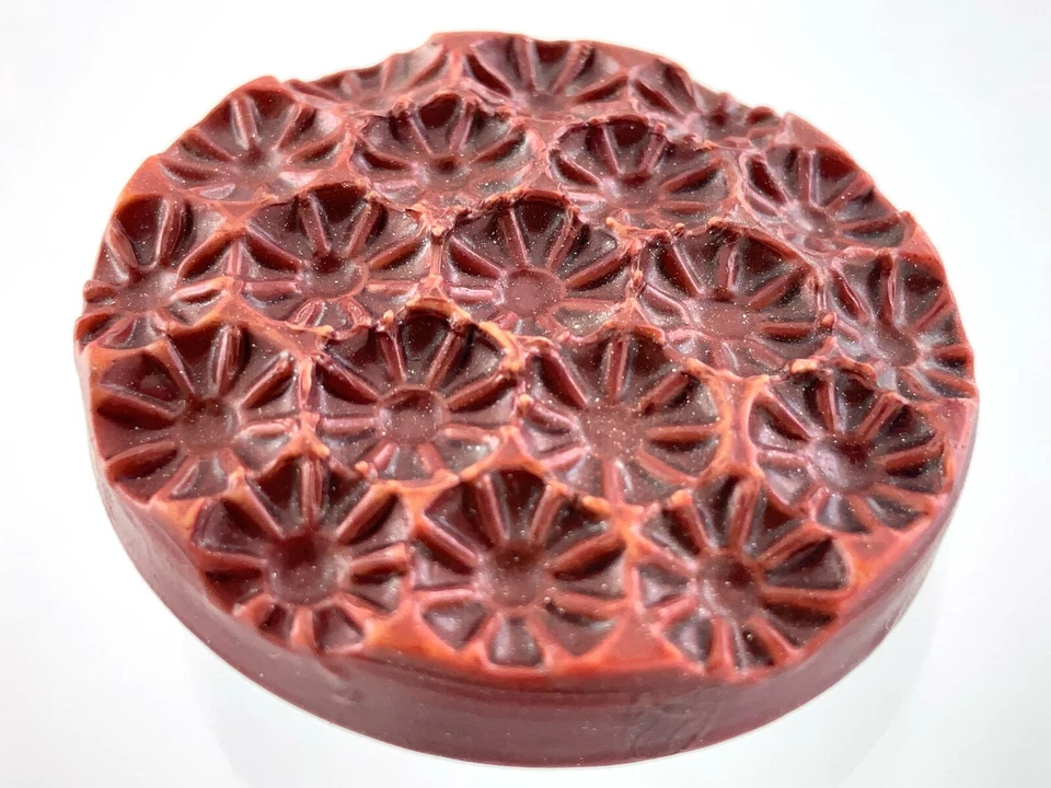 Vintage Molded Red Color Plastic Garment Button Size 1.25in Floral Pattern 935A - Image 1 of 4