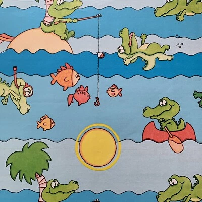 Papel de envolver regalo vintage años 80 cocodrilo natación pesca niños cumpleaños años 80 Foto 1 de 3