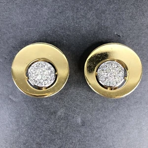 Vintage 1970's GIVENCHY Paris New York Pave Crystal Round Clip On Earrings - Picture 1 of 8