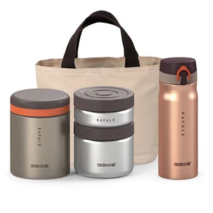 KA Rafale Gold Metal Thermal Bento Lunch Box Tumbler Bottle Set Insulated Bag - Picture 1 of 10