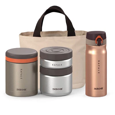 KA Rafale Gold Metal Thermal Bento Lunch Box Tumbler Bottle Set Insulated Bag - Image 1 of 4