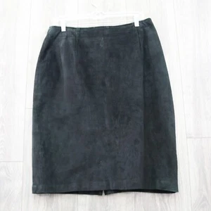 Vtg Chaus Genuine Suede Leather Skirt Women 10 Pencil Black Lined Knee Rear Zip - Picture 1 of 14
