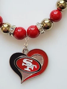 San Francisco 49ers Bracelet Red & Gold Gemstone Rhinestone Silver Clasp - Picture 1 of 11