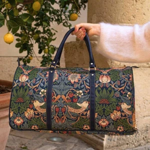 Signare Tapestry Blue Strawerry Thief Large Duffle Bag Overnight Bags Weekender - Picture 1 of 6