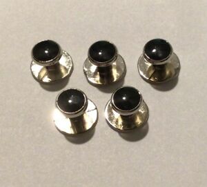 Silver Tone / Onyx Look - Formal Shirt Studs - Set of Five