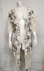 Cardigan lungo aperto Origami By Vivien floreale e pizzo taglia F taglia unica - Foto 1 di 11