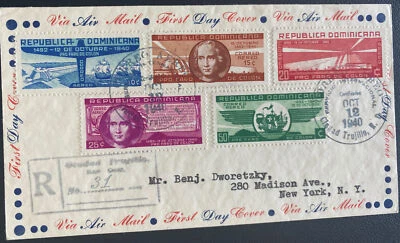 Trujillo 1940 República Dominicana Primer Día Correo Aéreo Cubierta a Nueva York EE. UU. Foto 1 de 2