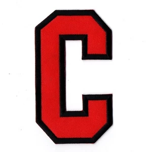 C Letter Captain 4.5 Inch Text Red Black Iron on Patch Embroidered Jacket P71 - Picture 1 of 4