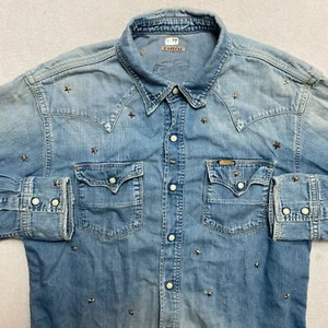 Kapital Denim Pearl Snap Shirt Men's M Long Sleeve Stars Distressed Button Up - Picture 1 of 11