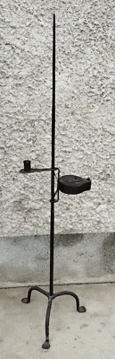 ancienne lampe a huile fer forgé tripode bougeoir antique lamp betty oil candles - Photo 1/4