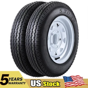2 PCS 5.30-12 5.30x12 530-12 Trailer Tires Rims 6PR Load Range C ,5 Lug On 4.5" - Picture 1 of 14