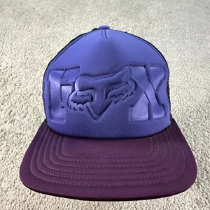 Fox Trucker Hat Cap Adult Purple Black Snapback Logo Mesh - Picture 1 of 9