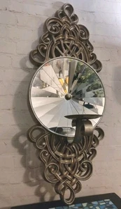Vintage Bombay Large Round Optical Mirror Candle Wall Sconce 27 X 10" - Picture 1 of 13