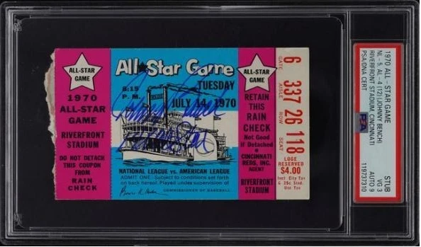 Johnny Bench Signed 1970 Baseball All-Star Game Ticket PSA 3 DNA Certified 9 - Image 1 of 4