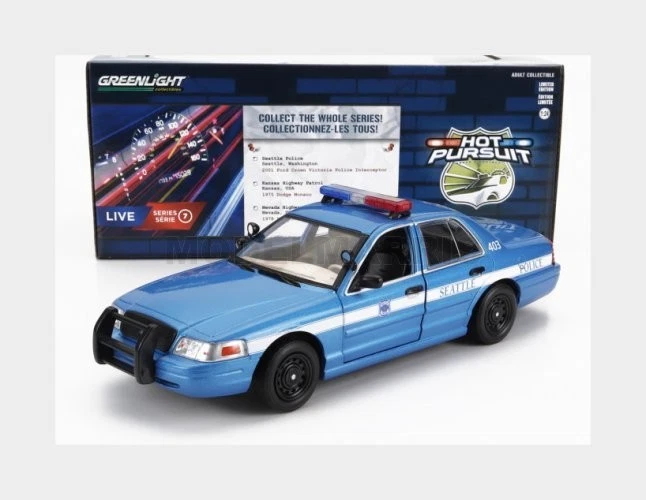 GREENLIGHT 85571 FORD USA - CROWN VICTORIA POLICE INTERCEPTOR SEATTLE 2001 - BLU