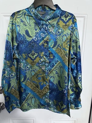 Blusa vintage Koret para mujer multicolor cachemira con botones manga larga talla XL Foto 1 de 4