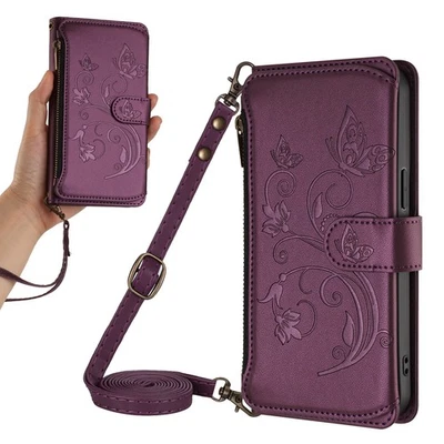 For Motorola Crossbody Leather Zipper 6 Cards Wallet Case Flip Stand Phone Cover - Image 1 of 4