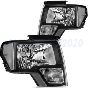 Headlight For 2009-2014 Ford F-150 Black Headlamps Assembly Replacement One Pair - Foto 1 di 7