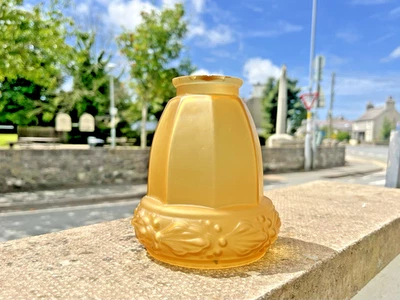 ANTIQUE ART DECO 20'S FRENCH SATIN AMBER FROSTED GLASS LIGHT CEILING LAMP SHADE - Image 1 of 4