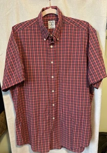 Brooks Brothers Vintage rotes kurzärmliges kariertes Herrenhemd mit Knopfleiste | L - Bild 1 von 4