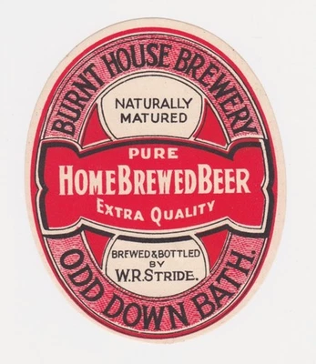 Genuine Old Beer Label from W. R Stride, Burnt House brewery, Bath. - Image 1 of 2