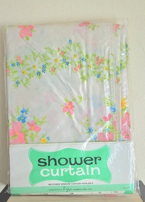 VTG 50/60s Plastic Shower Curtain Floral Print MCM Retro Kitschy - Image 1 of 4