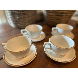 Set 4 tazze e piattini Buffalo China USA Restaurant Ware bordo oro - Foto 1 di 6