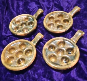 4 platos para hornear escargot esmalte por goteo moteado de cerámica marrón ¡Bonito! - Imagen 1 de 16
